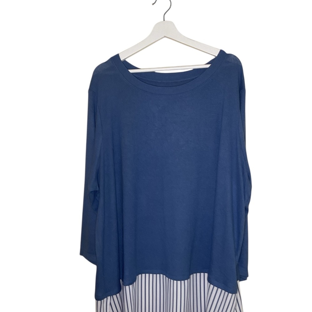 EVRI Blue Boxy 3/4 Sleeve Blouse